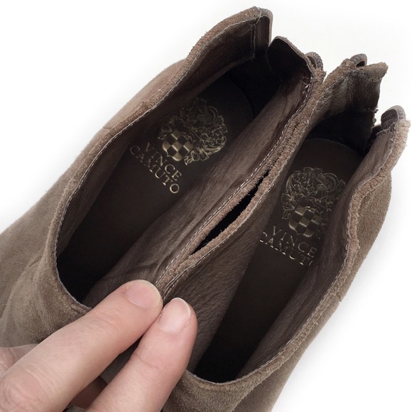 Vince Camuto Taupe Brown Gray Suede Leather Greyson Zip Ankle Booties Boots - Picture 6 of 7